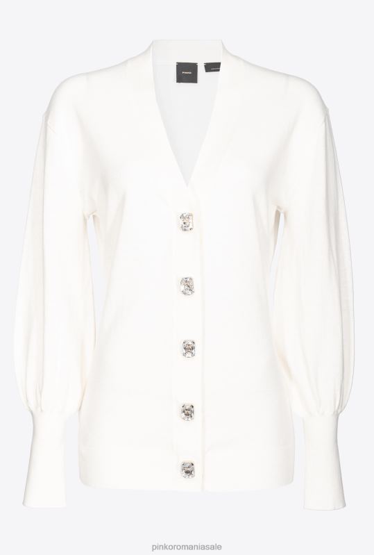 cardigan | cardigan confortabil cu nasturi bijuterii Pinko alb de mătase B0D08495