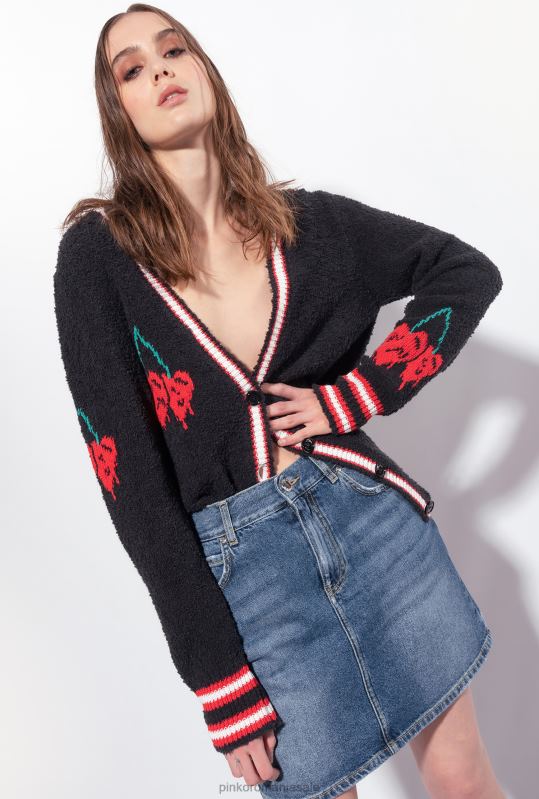 cardigan | cardigan cu incrustație de cireșe Pinko multi. negru/rosu B0D08533