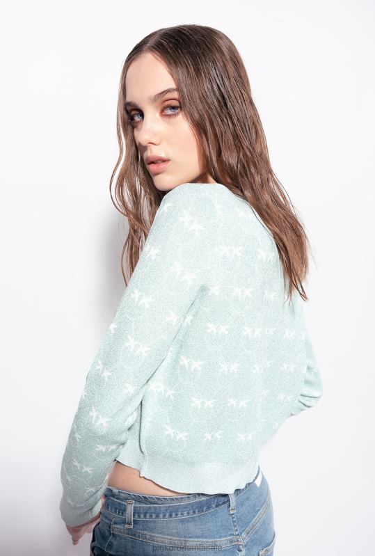 cardigan | cardigan decupat cu monogram din lurex Pinko acvamarin/alb B0D08520