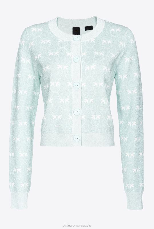 cardigan | cardigan decupat cu monogram din lurex Pinko acvamarin/alb B0D08520