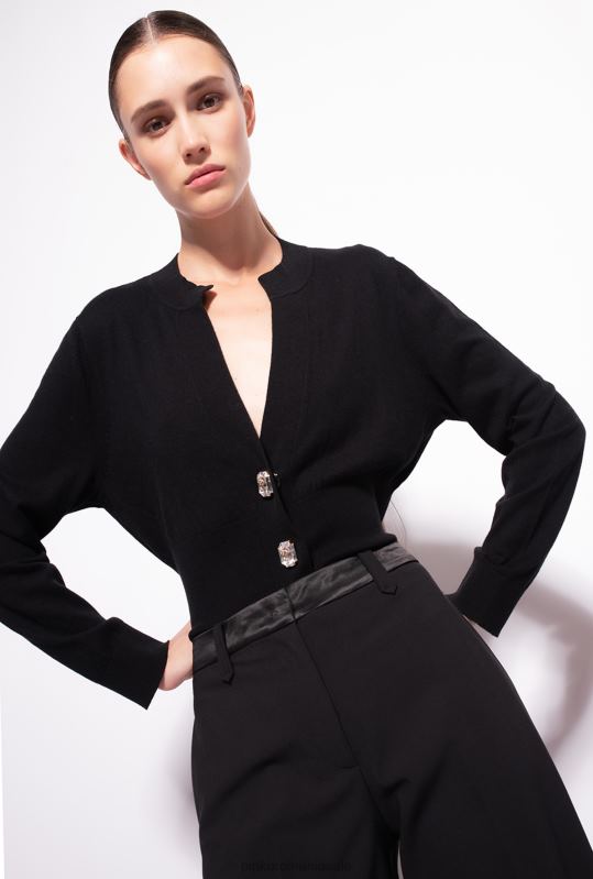 cardigan | cardigan decupat cu nasturi bijuterii Pinko limuzina neagră B0D08500