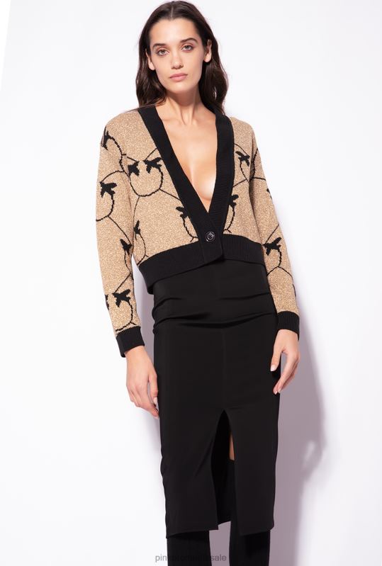 cardigan | cardigan decupat din jacquard cu monogramă Pinko auriu/negru B0D08556