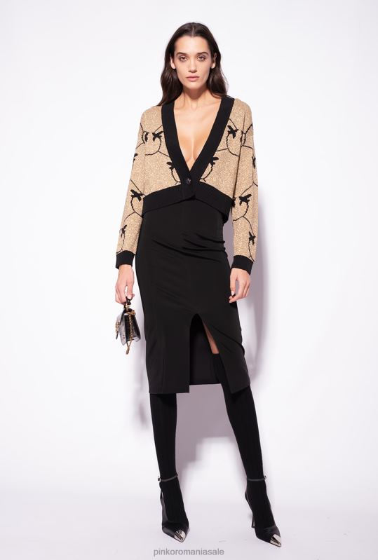 cardigan | cardigan decupat din jacquard cu monogramă Pinko auriu/negru B0D08556
