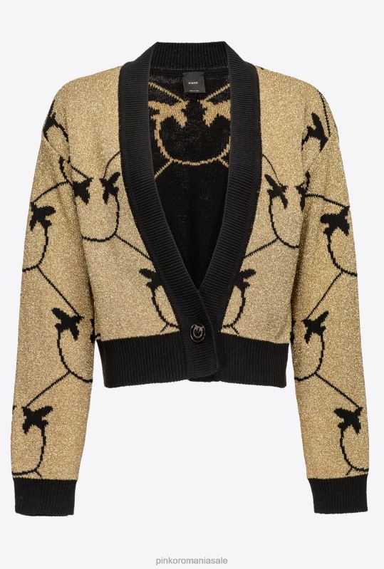 cardigan | cardigan decupat din jacquard cu monogramă Pinko auriu/negru B0D08556