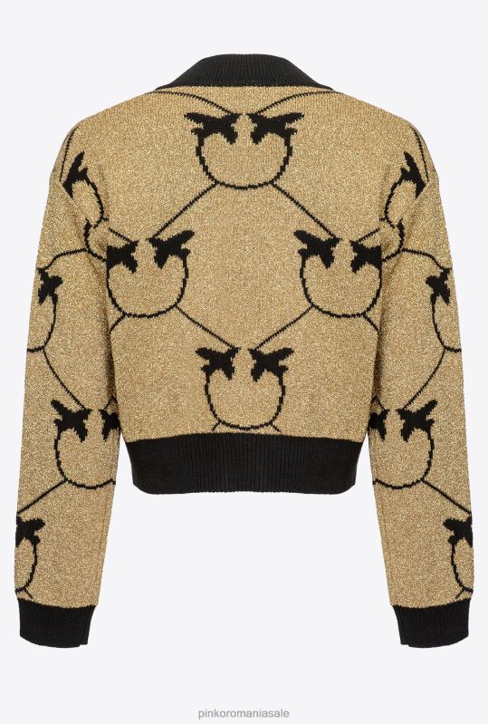 cardigan | cardigan decupat din jacquard cu monogramă Pinko auriu/negru B0D08556
