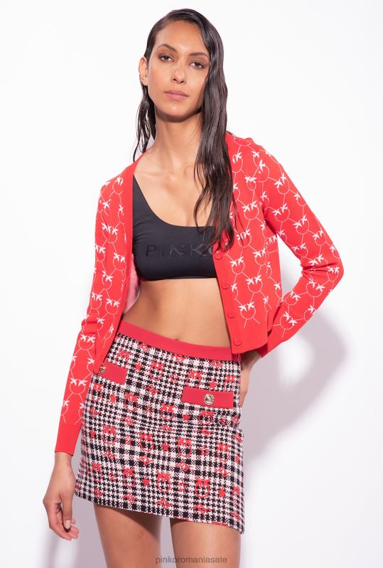 cardigan | cardigan decupat din jacquard cu monogramă Pinko roșu/roz B0D08529