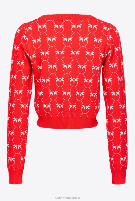 cardigan | cardigan decupat din jacquard cu monogramă Pinko roșu/roz B0D08529