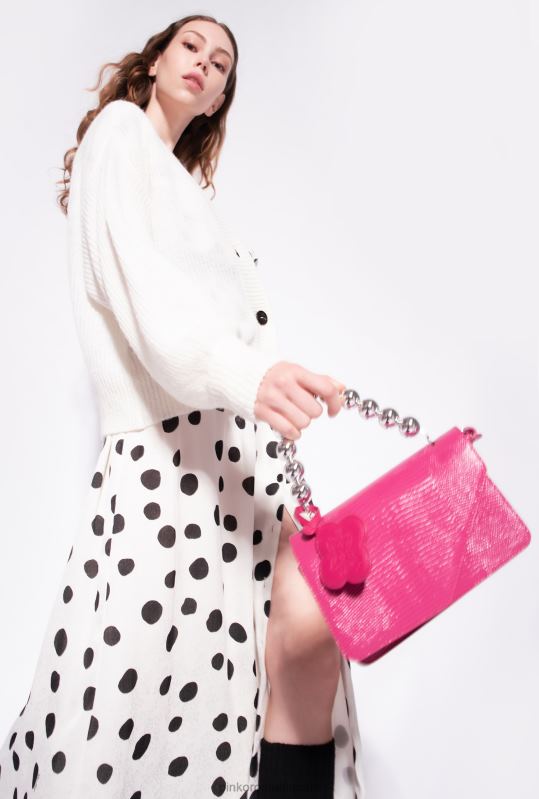 cardigan | cardigan decupat din tricot în coastă Pinko alb de mătase B0D08552