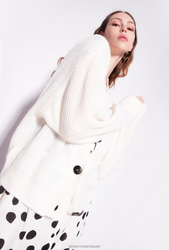 cardigan | cardigan decupat din tricot în coastă Pinko alb de mătase B0D08552