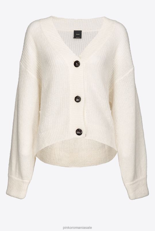 cardigan | cardigan decupat din tricot în coastă Pinko alb de mătase B0D08552