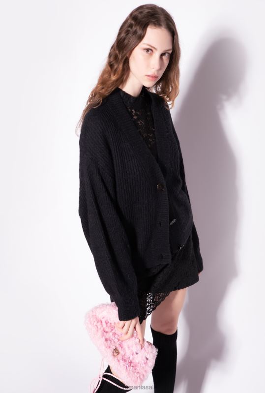 cardigan | cardigan decupat din tricot în coastă Pinko limuzina neagră B0D08553