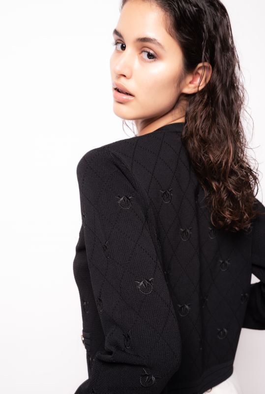 cardigan | cardigan decupat jacquard love birds Pinko limuzina neagră B0D08554