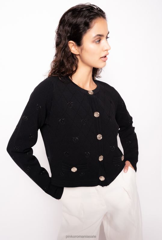 cardigan | cardigan decupat jacquard love birds Pinko limuzina neagră B0D08554