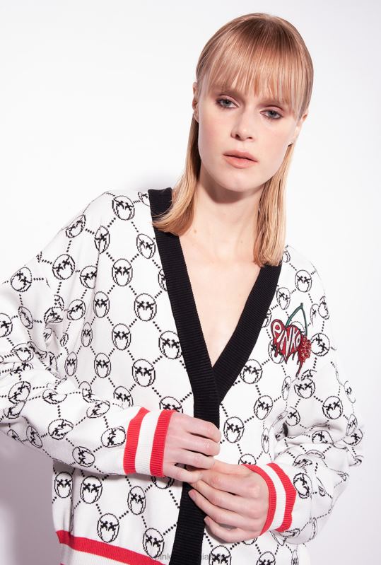 cardigan | cardigan jacquard monogram cu broderie cireșe Pinko mult. alb/negru/rosu B0D08531