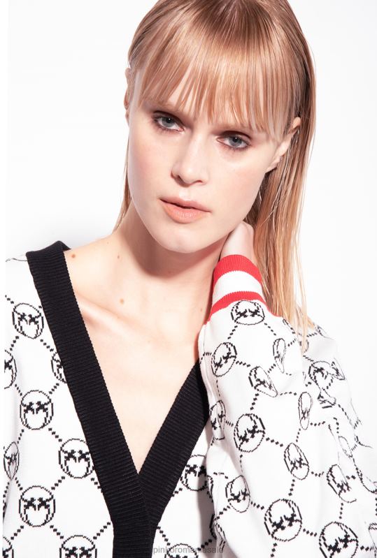 cardigan | cardigan jacquard monogram cu broderie cireșe Pinko mult. alb/negru/rosu B0D08531