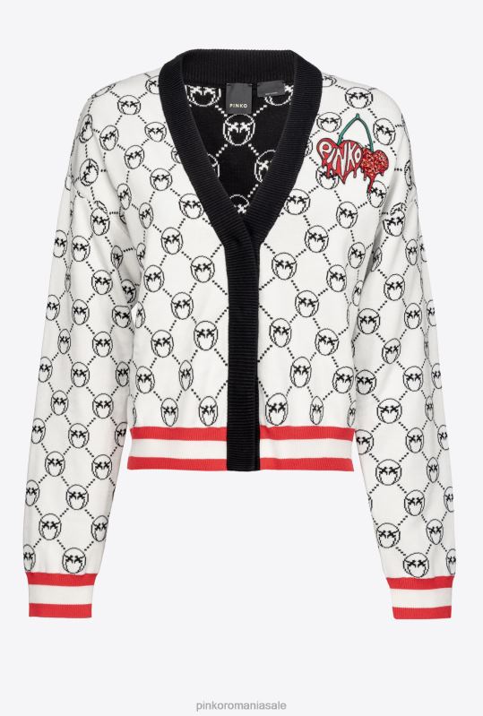 cardigan | cardigan jacquard monogram cu broderie cireșe Pinko mult. alb/negru/rosu B0D08531