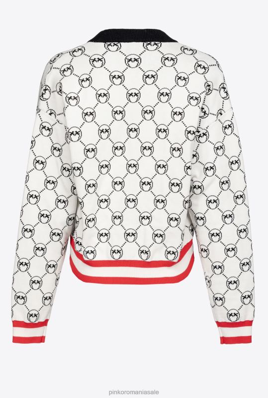 cardigan | cardigan jacquard monogram cu broderie cireșe Pinko mult. alb/negru/rosu B0D08531