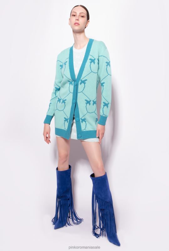 cardigan | cardigan maxi jacquard monogram Pinko verde acvatic/teal B0D08516