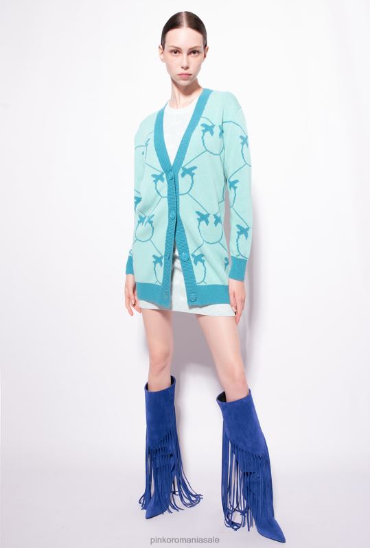 cardigan | cardigan maxi jacquard monogram Pinko verde acvatic/teal B0D08516