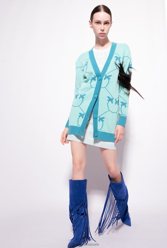 cardigan | cardigan maxi jacquard monogram Pinko verde acvatic/teal B0D08516