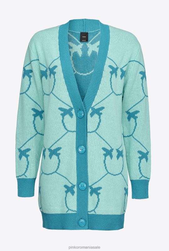 cardigan | cardigan maxi jacquard monogram Pinko verde acvatic/teal B0D08516