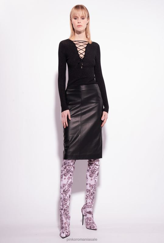 săritori | pulover cu decolteu în V cu șireturi încrucișate Pinko limuzina neagră B0D08525