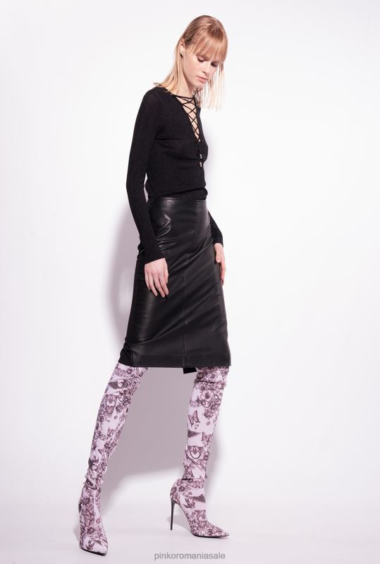 săritori | pulover cu decolteu în V cu șireturi încrucișate Pinko limuzina neagră B0D08525