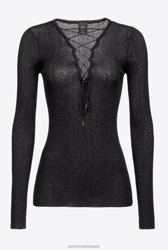 săritori | pulover cu decolteu în V cu șireturi încrucișate Pinko limuzina neagră B0D08525