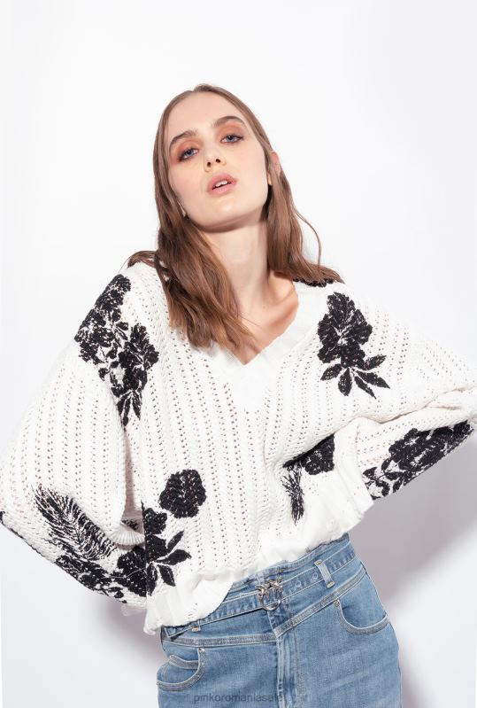 săritori | pulover cu imprimeu floral grafic Pinko alb negru B0D08499