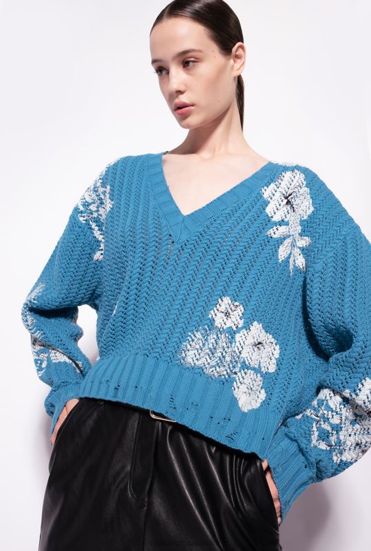 săritori | pulover cu imprimeu floral grafic Pinko turcoaz/unt/negru B0D08498