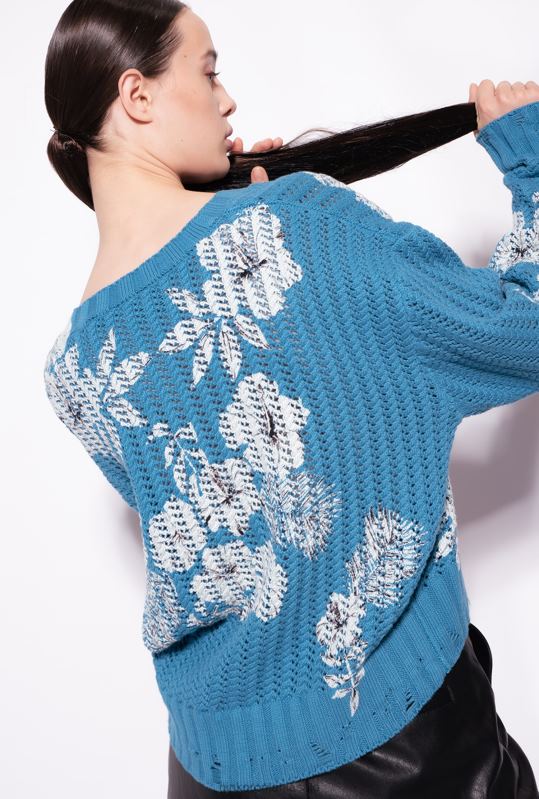 săritori | pulover cu imprimeu floral grafic Pinko turcoaz/unt/negru B0D08498