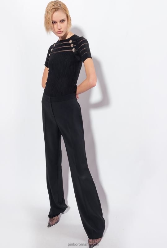 săritori | pulover cu nervuri cu detalii transparente Pinko limuzina neagră B0D08502