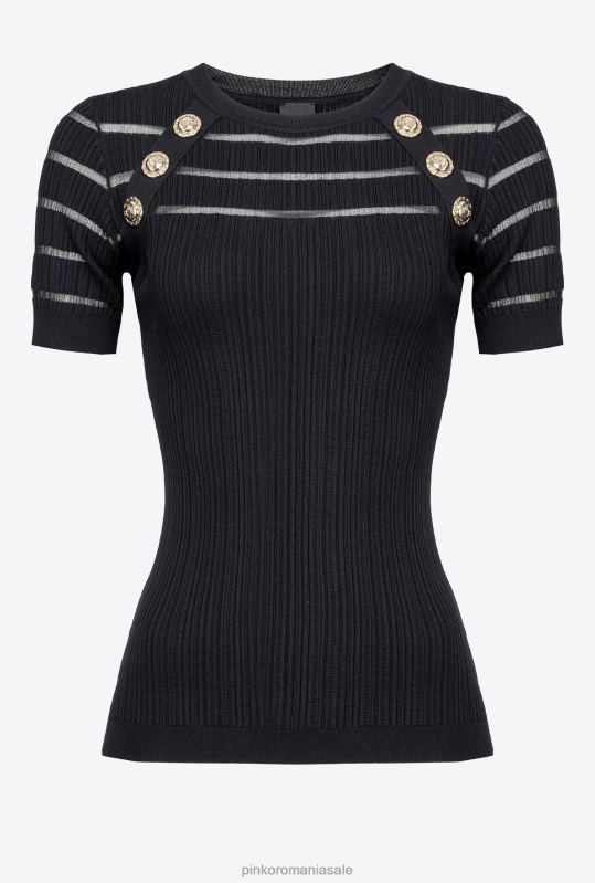 săritori | pulover cu nervuri cu detalii transparente Pinko limuzina neagră B0D08502