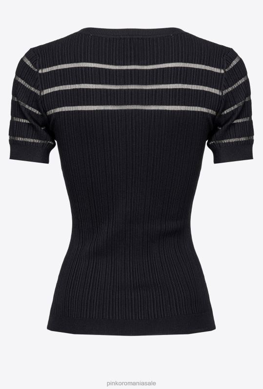 săritori | pulover cu nervuri cu detalii transparente Pinko limuzina neagră B0D08502