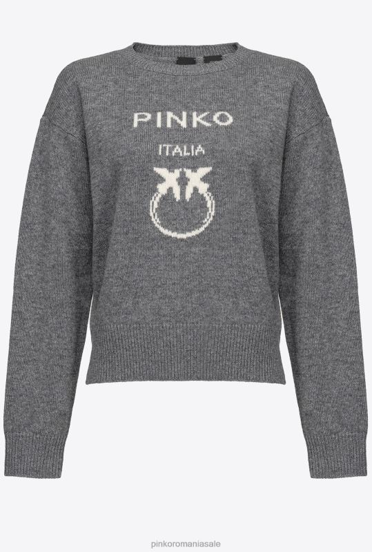 săritori | pulover cu păsări de dragoste Pinko burniță cenușie B0D08542
