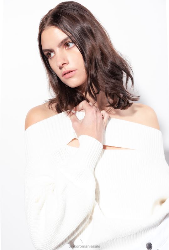 săritori | pulover de pescar din tricot în coastă, fără umeri Pinko alb de mătase B0D08496