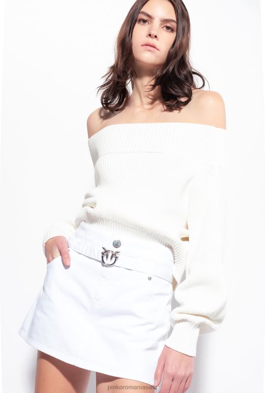 săritori | pulover de pescar din tricot în coastă, fără umeri Pinko alb de mătase B0D08496