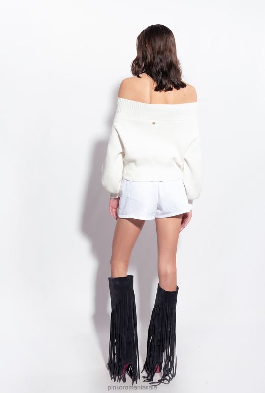 săritori | pulover de pescar din tricot în coastă, fără umeri Pinko alb de mătase B0D08496