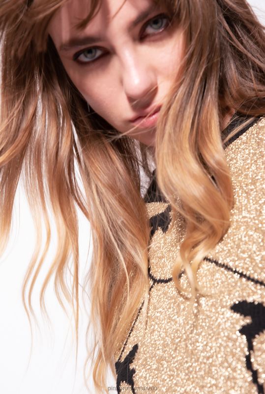 săritori | pulover decupat din jacquard cu monogramă Pinko auriu/negru B0D08555