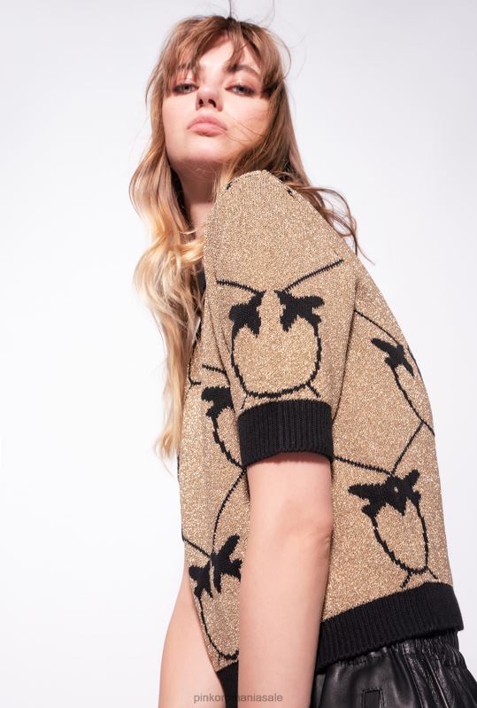 săritori | pulover decupat din jacquard cu monogramă Pinko auriu/negru B0D08555
