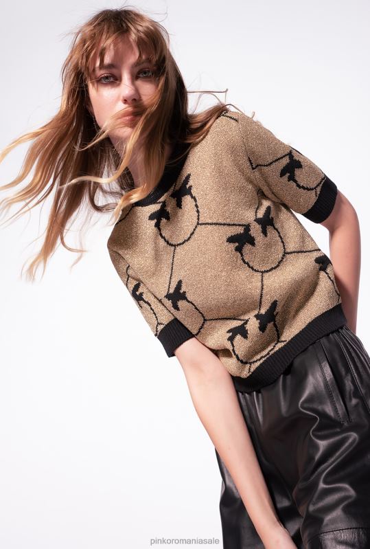 săritori | pulover decupat din jacquard cu monogramă Pinko auriu/negru B0D08555