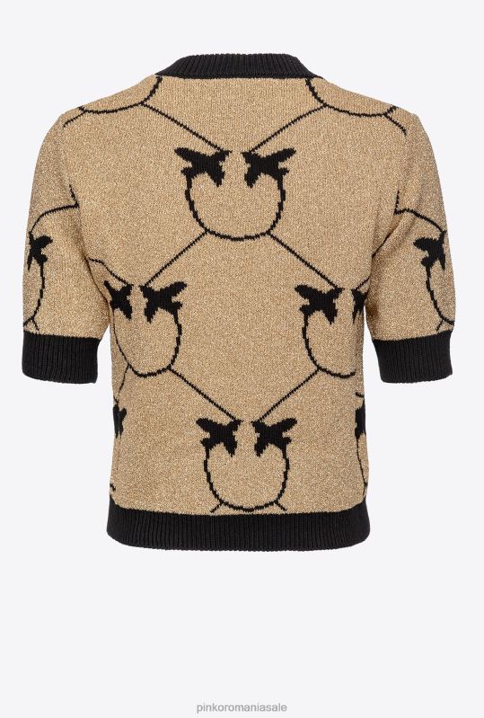 săritori | pulover decupat din jacquard cu monogramă Pinko auriu/negru B0D08555
