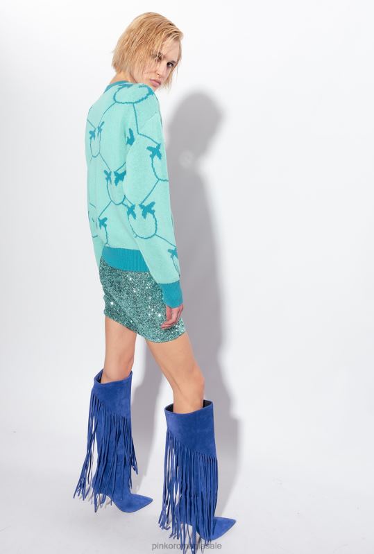 săritori | pulover jacquard cu monogramă Pinko verde acvatic/teal B0D08518