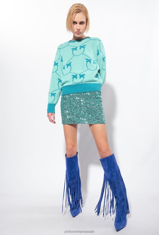 săritori | pulover jacquard cu monogramă Pinko verde acvatic/teal B0D08518