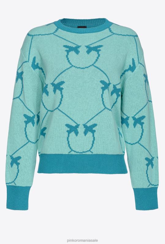 săritori | pulover jacquard cu monogramă Pinko verde acvatic/teal B0D08518