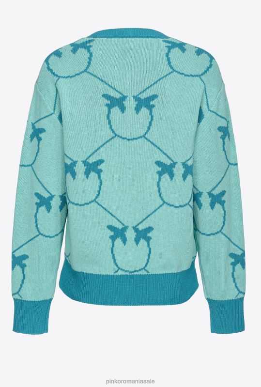 săritori | pulover jacquard cu monogramă Pinko verde acvatic/teal B0D08518