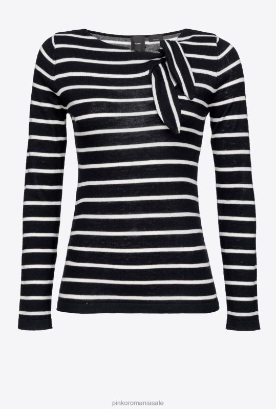 săritori | pulover în dungi cu fundă Pinko alb negru B0D08501