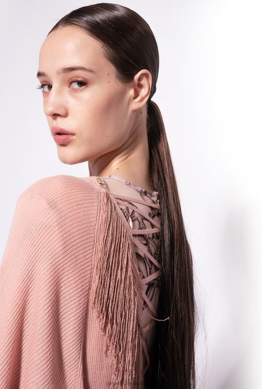 săritori | pulover relaxat cu franjuri la spate Pinko roz argilos B0D08526