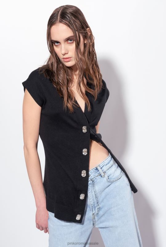 săritori | vestă tricotată cu nasturi bijuterii Pinko limuzina neagră B0D08540