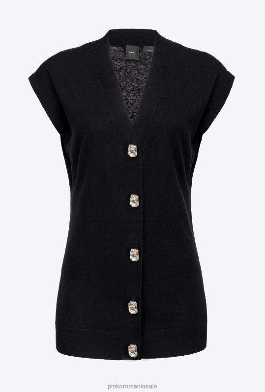 săritori | vestă tricotată cu nasturi bijuterii Pinko limuzina neagră B0D08540